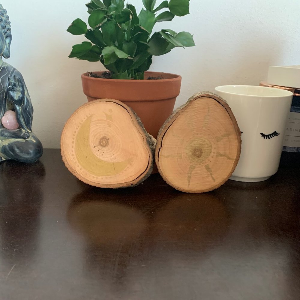 Hand Painted Natural Wood Coaster/Decor (Set of 2)